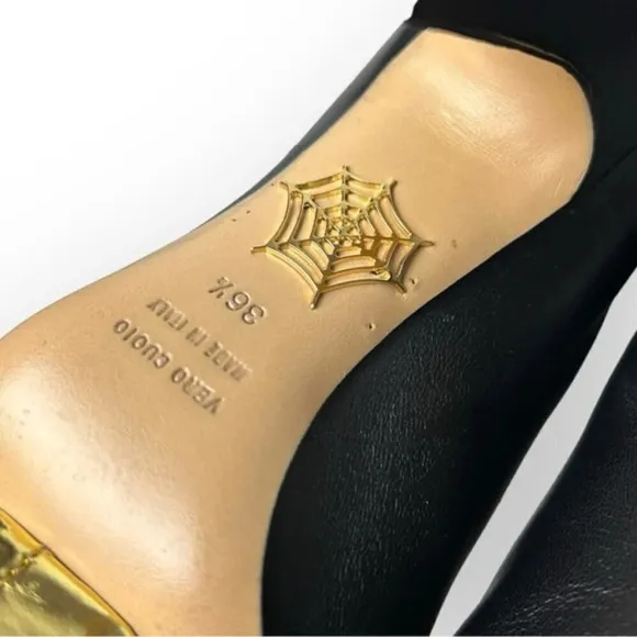 Charlotte Olympia Black Lucinda Golden Platform Ankle Boot 36.5