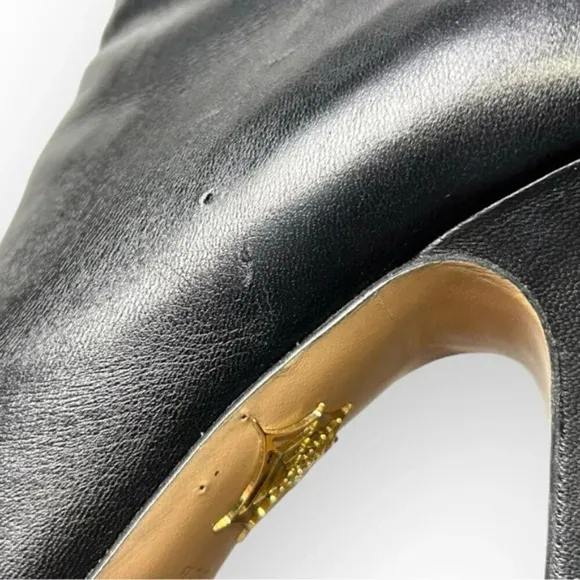 Charlotte Olympia Black Lucinda Golden Platform Ankle Boot 36.5