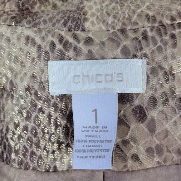CHICOS Gold Layla Blazer Snake Skin Metalic Sz 1/M/8