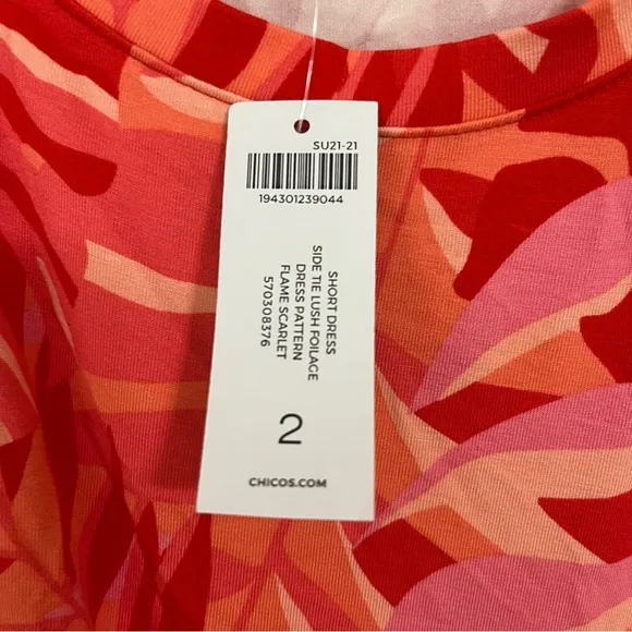 Chico’s Tropical-Print Side-Tie Dress Size Large NWT