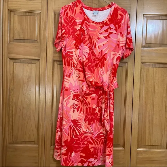 Chico’s Tropical-Print Side-Tie Dress Size Large NWT