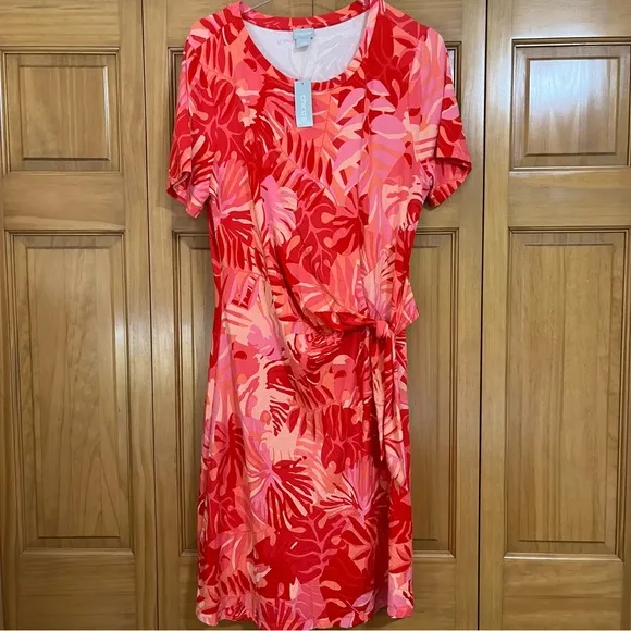 Chico’s Tropical-Print Side-Tie Dress Size Large NWT