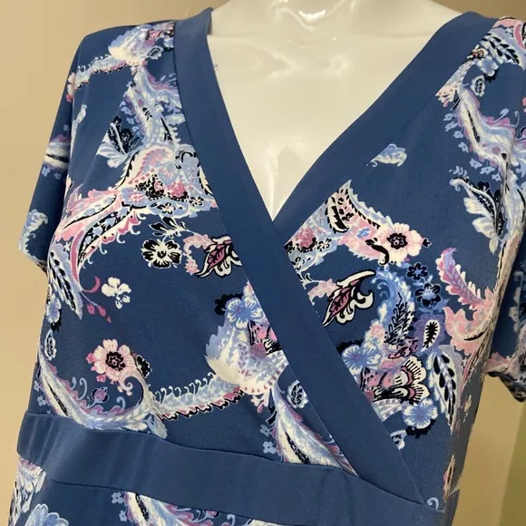 Chico’s~Charming~Soft~Stretchy~Paisley Print~V-Neck~Short Sleeve~Dress~Size 8