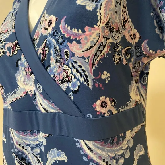 Chico’s~Charming~Soft~Stretchy~Paisley Print~V-Neck~Short Sleeve~Dress~Size 8