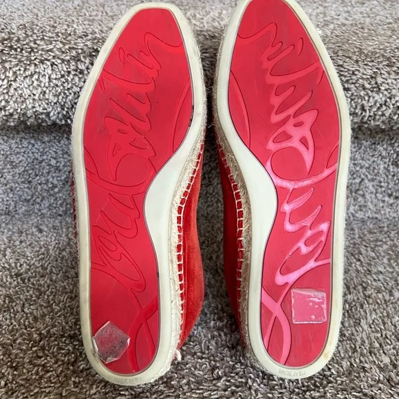 Christian Louboutin Unisex Red Velvet Loafers with Embroidered Crest