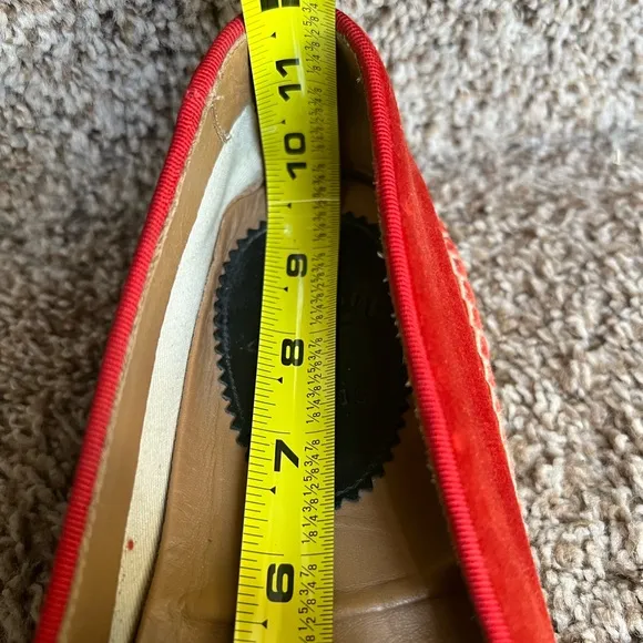 Christian Louboutin Unisex Red Velvet Loafers with Embroidered Crest