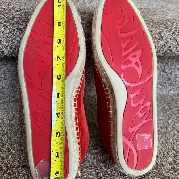 Christian Louboutin Unisex Red Velvet Loafers with Embroidered Crest