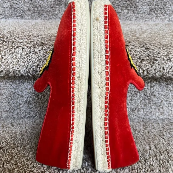 Christian Louboutin Unisex Red Velvet Loafers with Embroidered Crest