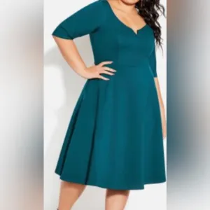 City Chic Cute Girl Elbow Sleeve Midi Black Pocket Dress size S/16