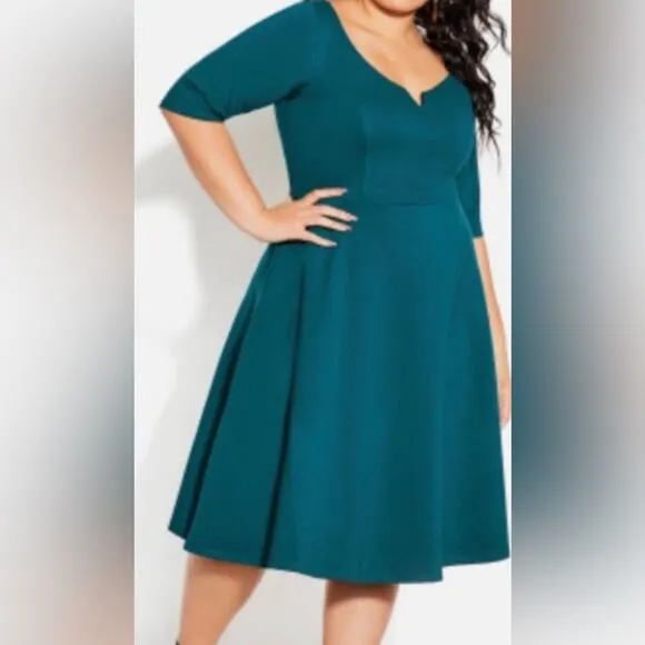 City Chic Cute Girl Elbow Sleeve Midi Black Pocket Dress size S/16
