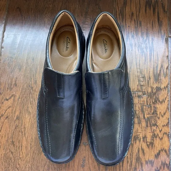 Clarks Mens Escalade Step Slip-On Comfort Loafer Black Leather Size 15 M NEW
