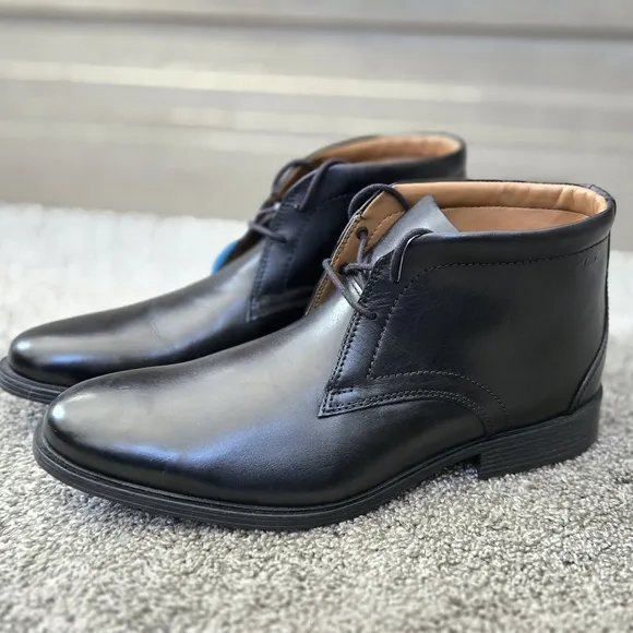 Clarks Whiddon Mid Men's Black Leather Ankle Chukka Boots NEW size 10