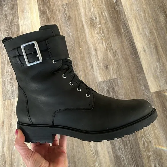 Clarks Women's Orinoco 2 Lace Black Leather boots size 11 buckle lug lined