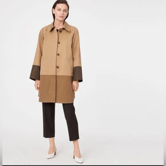 Club Monaco Womens Size XS Trench Coat Jacket Neutral Color Block Cotton Blend.