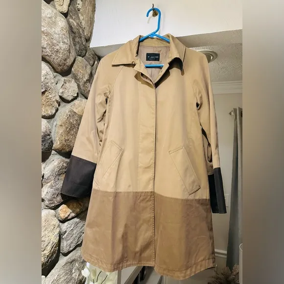 Club Monaco Womens Size XS Trench Coat Jacket Neutral Color Block Cotton Blend.