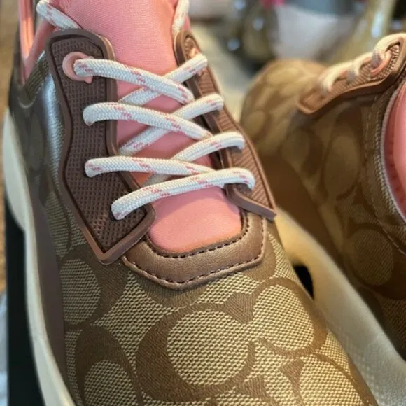 Coach C270 Signature Tech Runner Khaki/Saddle Sneakers