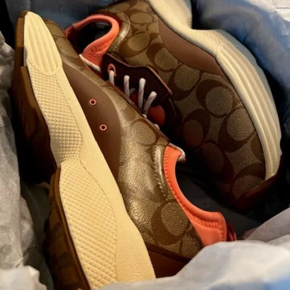 Coach C270 Signature Tech Runner Khaki/Saddle Sneakers