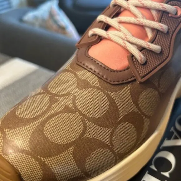 Coach C270 Signature Tech Runner Khaki/Saddle Sneakers