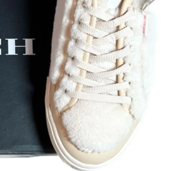 Coach Citysole Shearling Sherpa Platform Sneakers White and Cream Size 8 NWT