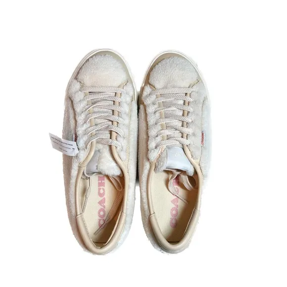 Coach Citysole Shearling Sherpa Platform Sneakers White and Cream Size 8 NWT