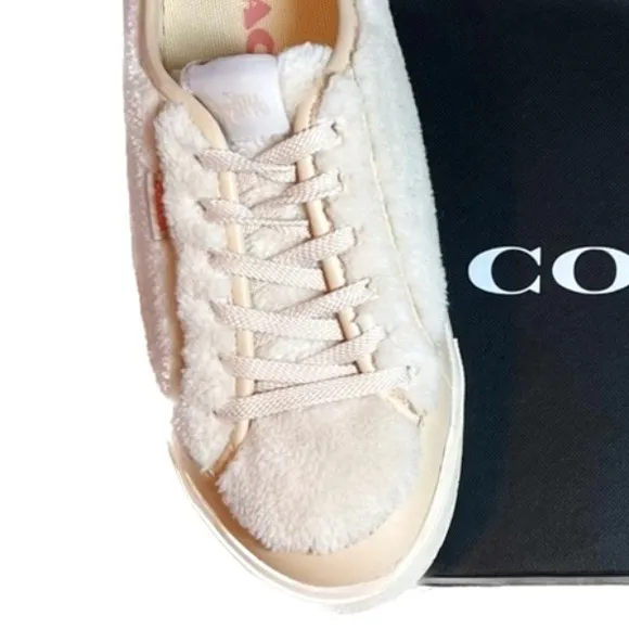 Coach Citysole Shearling Sherpa Platform Sneakers White and Cream Size 8 NWT