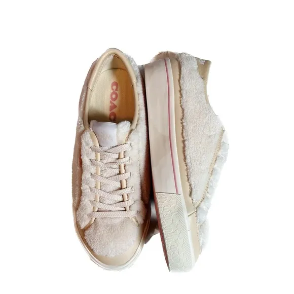 Coach Citysole Shearling Sherpa Platform Sneakers White and Cream Size 8 NWT