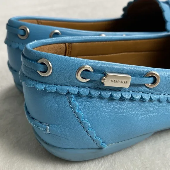 Coach Olympia Tassel Pebble Grain Leather Slip On Driving Loafers (Bluejay)