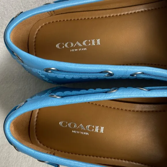 Coach Olympia Tassel Pebble Grain Leather Slip On Driving Loafers (Bluejay)