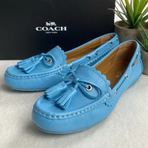 Coach Olympia Tassel Pebble Grain Leather Slip On Driving Loafers (Bluejay)