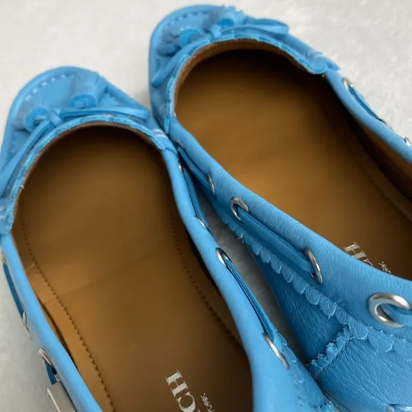 Coach Olympia Tassel Pebble Grain Leather Slip On Driving Loafers (Bluejay)