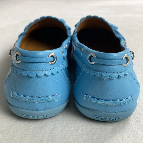 Coach Olympia Tassel Pebble Grain Leather Slip On Driving Loafers (Bluejay)