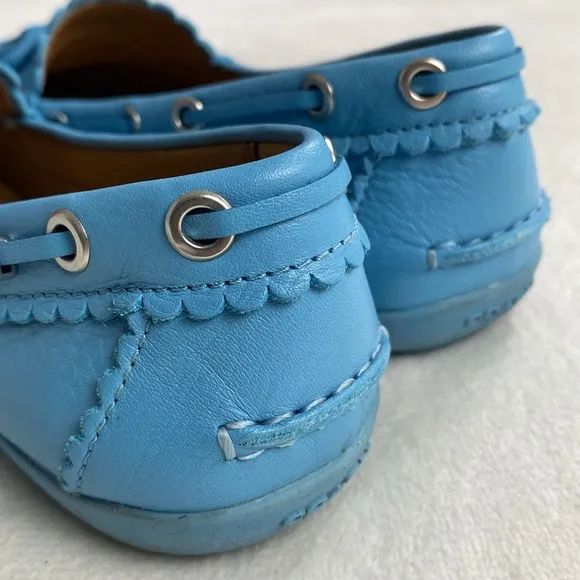 Coach Olympia Tassel Pebble Grain Leather Slip On Driving Loafers (Bluejay)