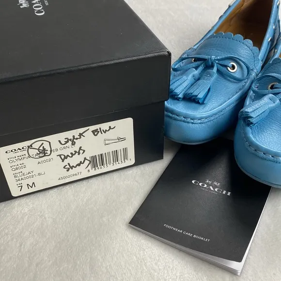 Coach Olympia Tassel Pebble Grain Leather Slip On Driving Loafers (Bluejay)