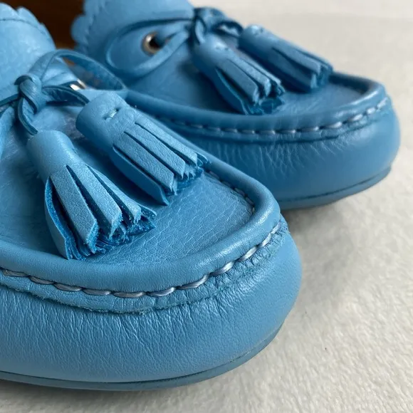 Coach Olympia Tassel Pebble Grain Leather Slip On Driving Loafers (Bluejay)