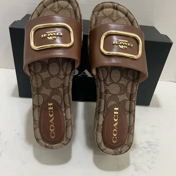 Coach Tan and Gold Logo Slides