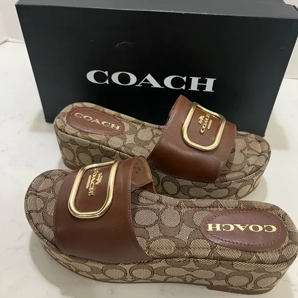 Coach Tan and Gold Logo Slides