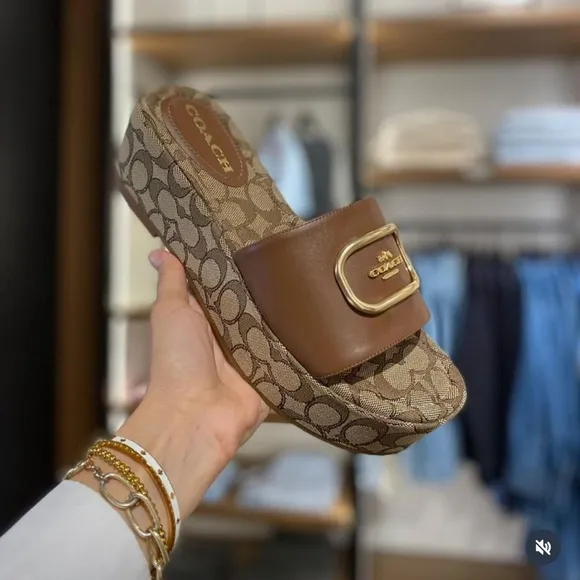 Coach Tan and Gold Logo Slides