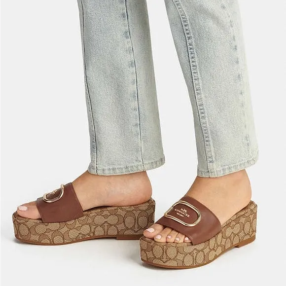 Coach Tan and Gold Logo Slides