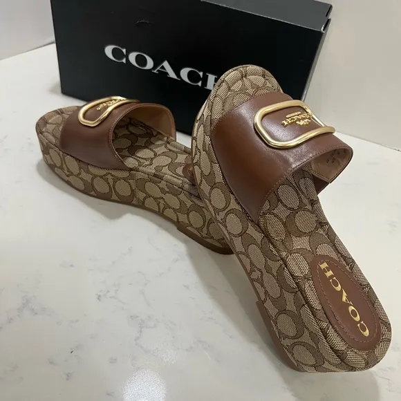 Coach Tan and Gold Logo Slides