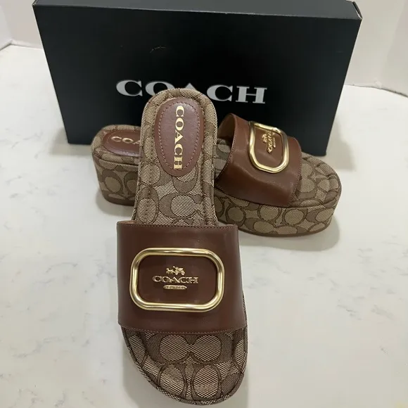 Coach Tan and Gold Logo Slides