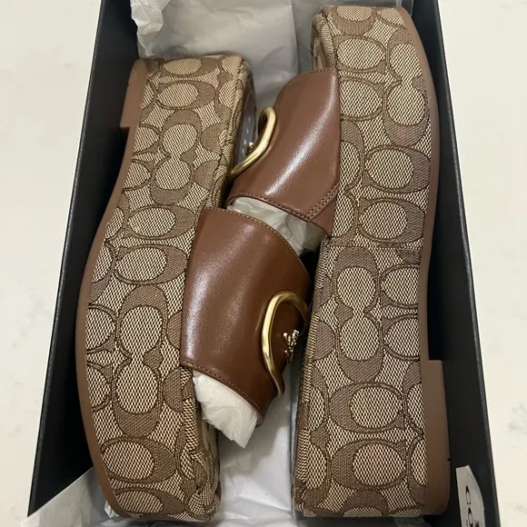 Coach Tan and Gold Logo Slides