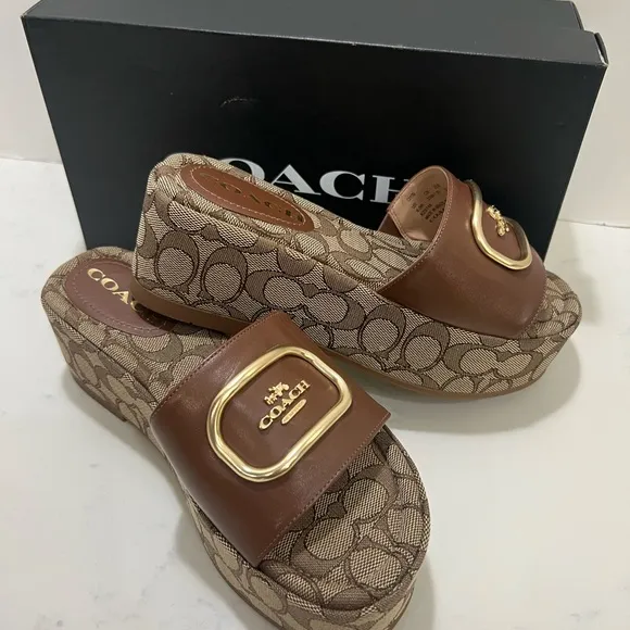 Coach Tan and Gold Logo Slides