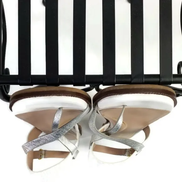 Cole Haan Anica Optic White Silver Embossed Leather Flat Buckle Sandal Women 11