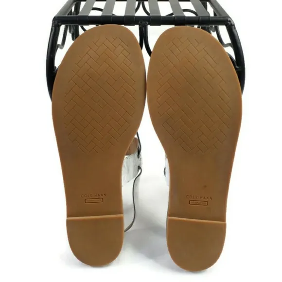 Cole Haan Anica Optic White Silver Embossed Leather Flat Buckle Sandal Women 11