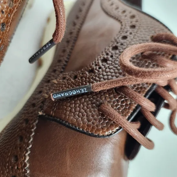 Cole Haan GrandZero Longwing Derby Brown Leather Wingtip Brogue Men's Size 9