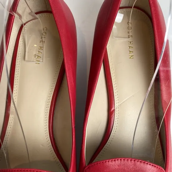 Cole Haan Leah Skimmer Pointed Toe Scallop Cut-outs Flats Size 11 Tango Red Work