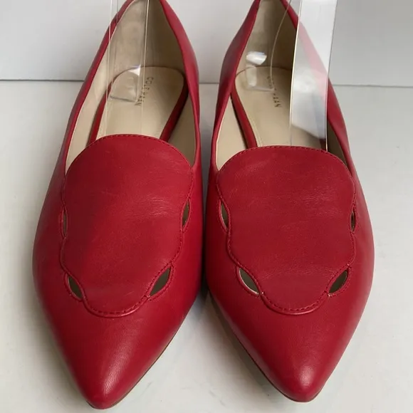 Cole Haan Leah Skimmer Pointed Toe Scallop Cut-outs Flats Size 11 Tango Red Work