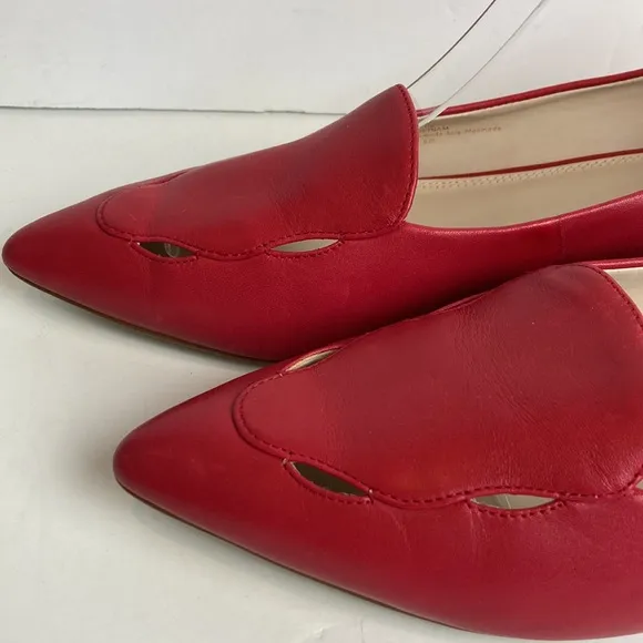 Cole Haan Leah Skimmer Pointed Toe Scallop Cut-outs Flats Size 11 Tango Red Work