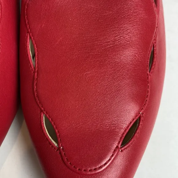 Cole Haan Leah Skimmer Pointed Toe Scallop Cut-outs Flats Size 11 Tango Red Work