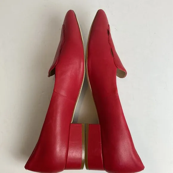 Cole Haan Leah Skimmer Pointed Toe Scallop Cut-outs Flats Size 11 Tango Red Work